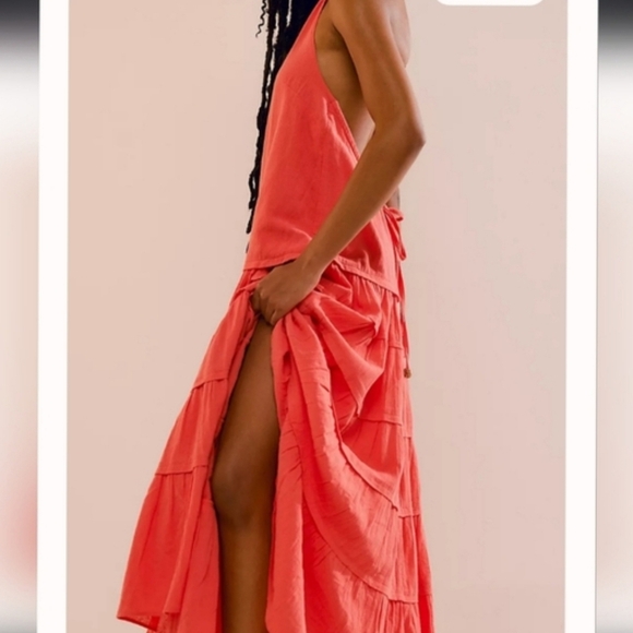NWOT Free People Endless Summer Moonlight Chic Coral Halter Maxi Dress Size XS - Picture 2 of 16